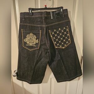 Vintage Vtg Y2K SouthPole Embroidered Wide Leg Baggy Denim Jean Shorts Men's 34